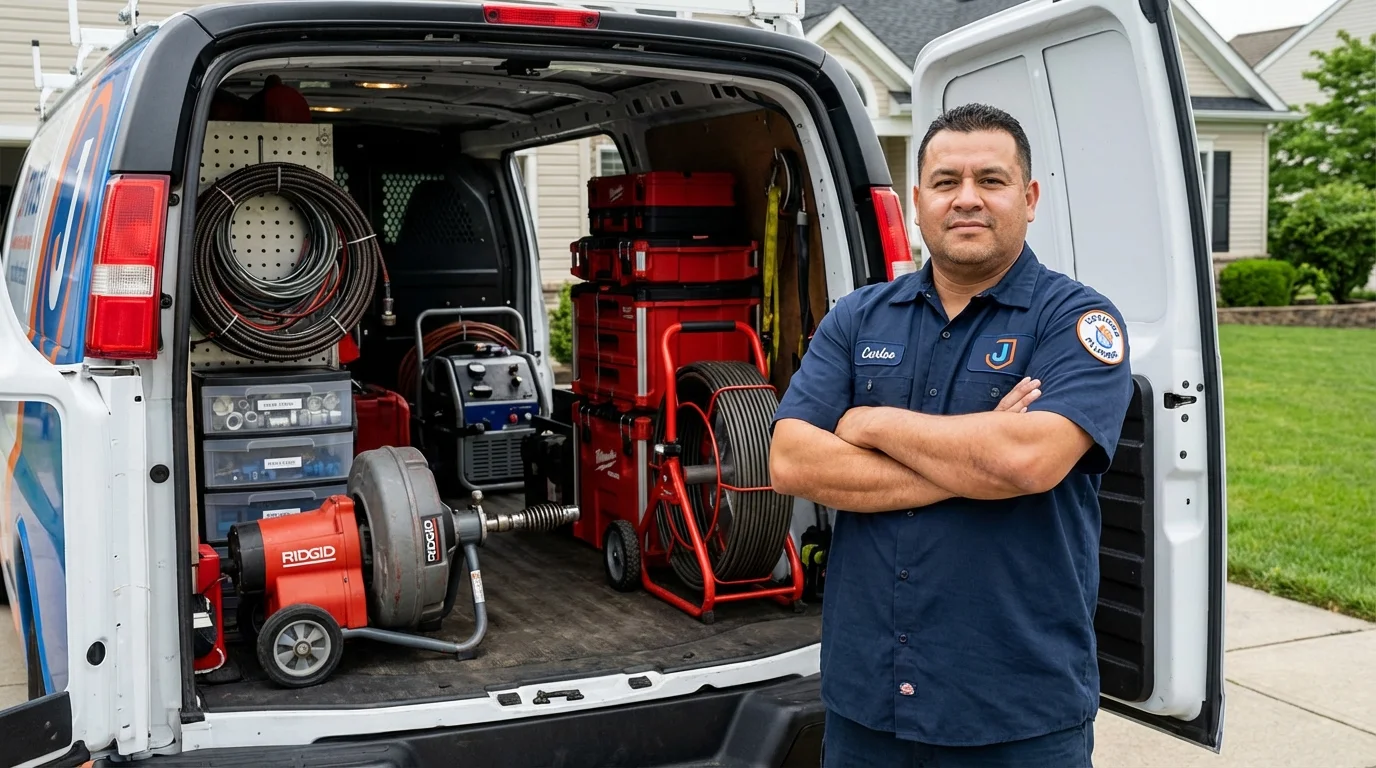 Professional drain cleaning equipment and Johns Plumbing LLC plumber in Falls Church