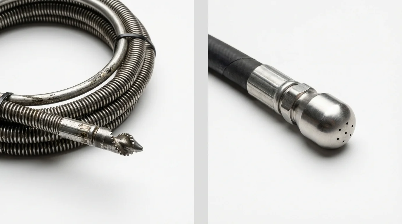 Drain snake cable and hydro jetting nozzle used for drain cleaning in Falls Church, VA