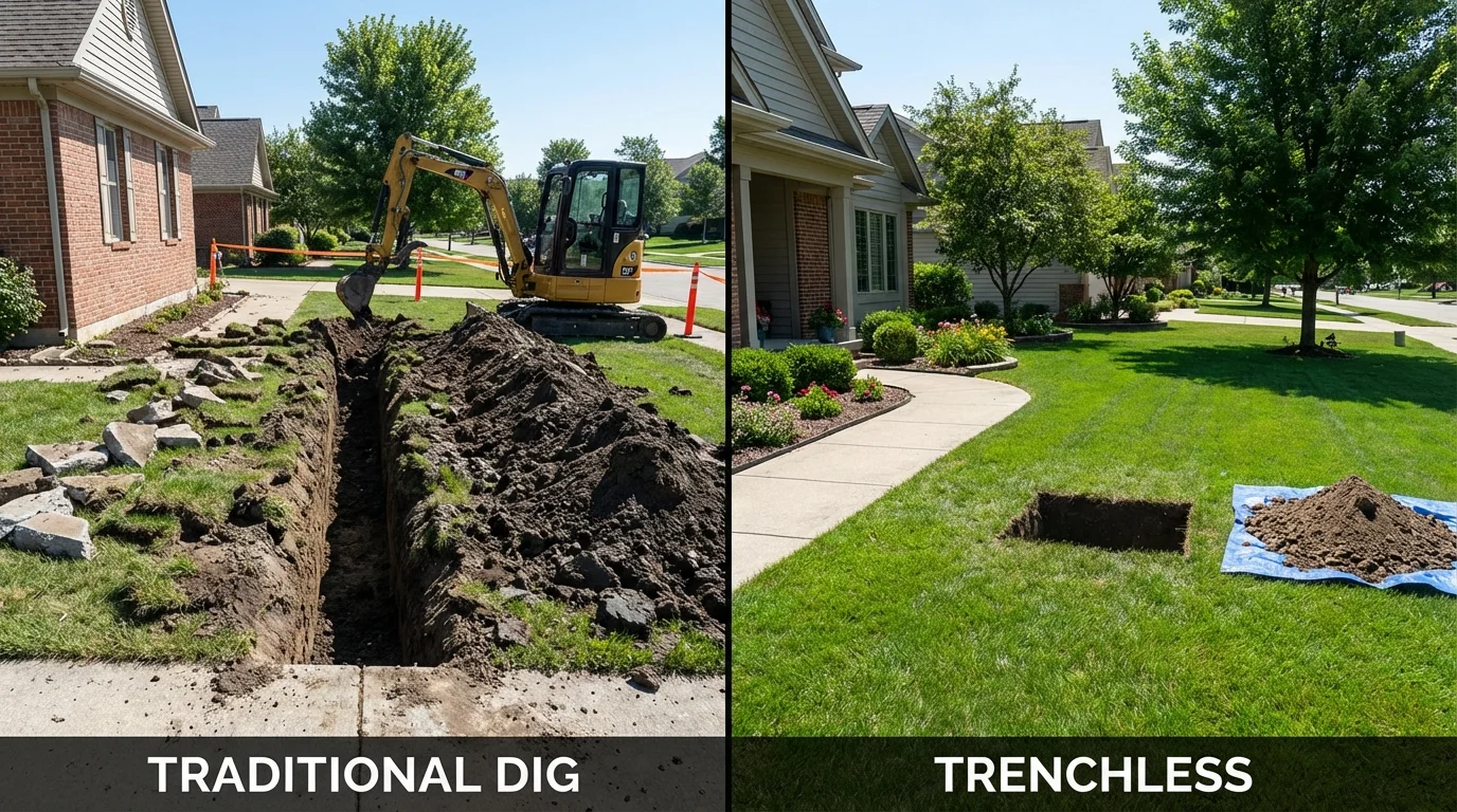 Trenchless sewer repair with minimal yard damage versus traditional excavation in Falls Church, VA